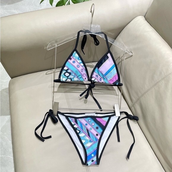 Emilio Pucci Other - Emilio Pucci Pastel Blue & Purple Geometric Tie-Side Bikini